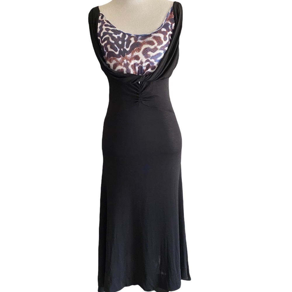Just Cavalli Black with Animal Print Panel Stretch Front Night Out Dress SZ 40
